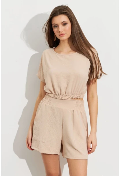Kadın Vanilya Crop Şort Takım Q1014