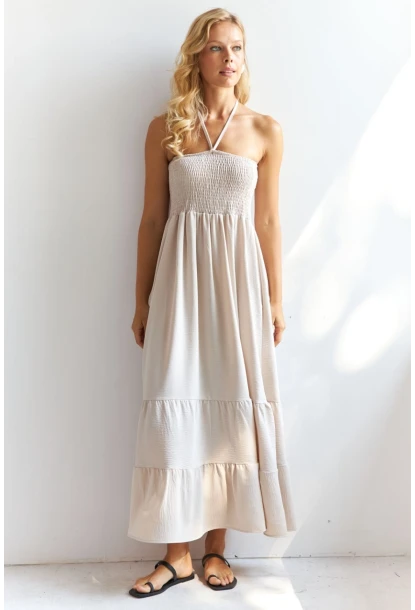 Kadın Vanilya Gipeli Midi Elbise SF12813