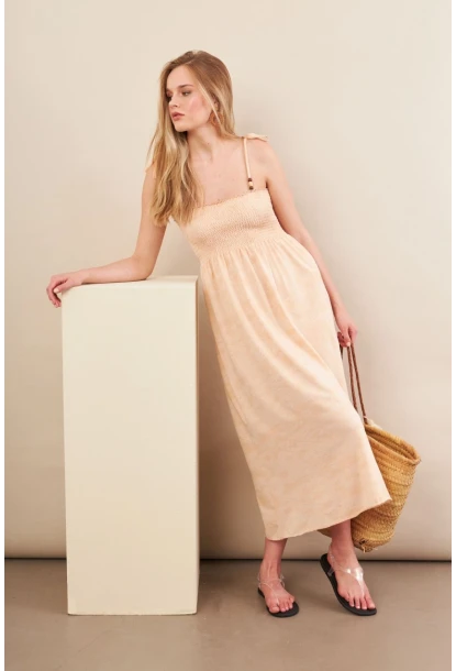 Kadın Vanilya Gipeli Midi Plaj Elbisesi OR501