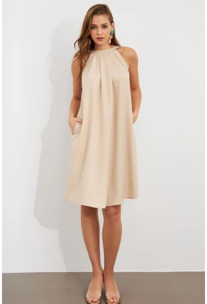 Kadın Vanilya Halter Yaka Midi Elbise NH5029