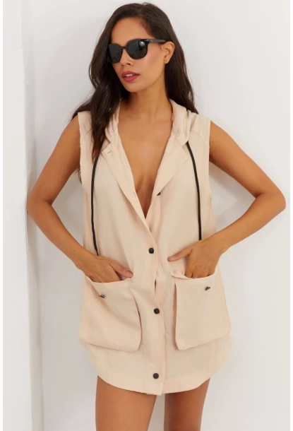 Kadın Vanilya Kapüşonlu Yelek RML06