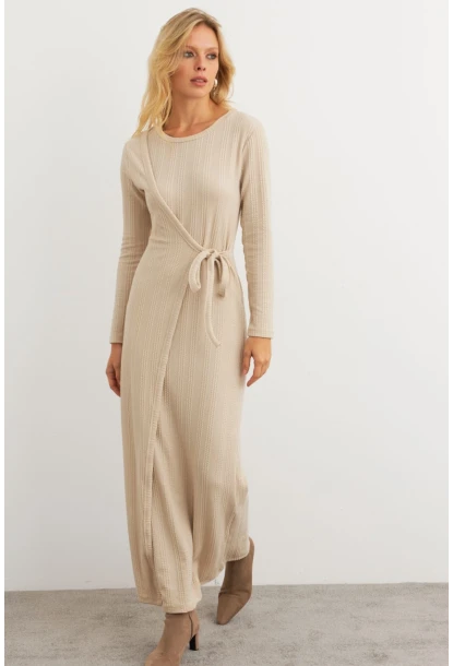 Kadın Vanilya Kruvaze Maxi Elbise MTF31