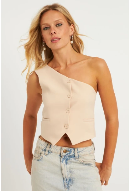 Kadın Vanılya Tek Omuz Astarlı Yelek TW60140