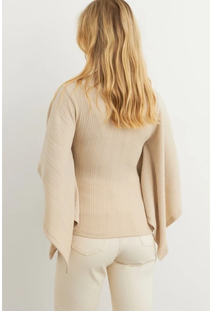 Kadın Vanilya Yarasa Kol Balıkçı Bluz MTF32