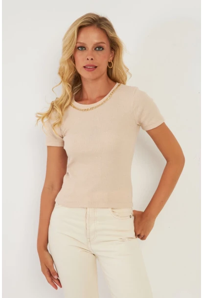Kadın Vanilya Zincir Aksesuarlı Bluz XL2020