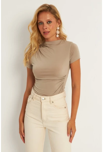 Kadın Vizon Büzgülü Çıtçıtlı Body HC1113