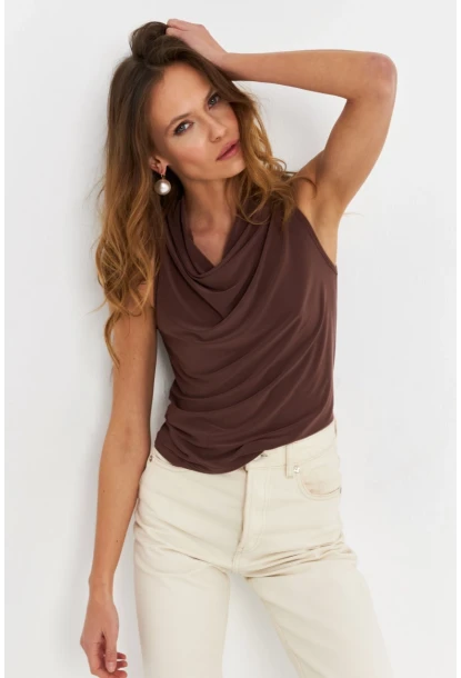 Kadın Vizon Degaje Yaka Kolsuz Bluz LPP1226-90