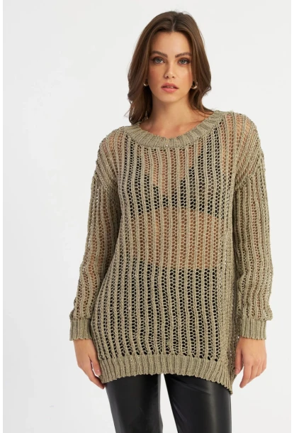 Kadın Vizon File Triko Bluz KAZ24