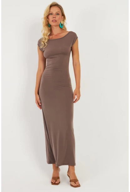 Kadın Vizon Sırtı Açık Midi Elbise DMR345