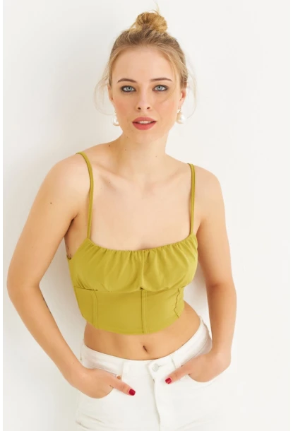 Kadın Yağ Yeşili Crop Bluz ZH259