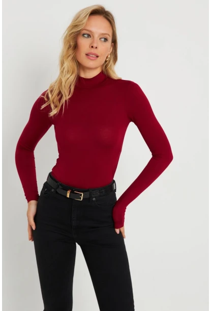 Kadın Yarım Balıkçı Bluz Bordo AYD289