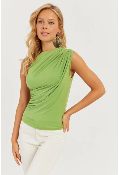 Kadın Yeşil Büzgülü Bluz YZ625