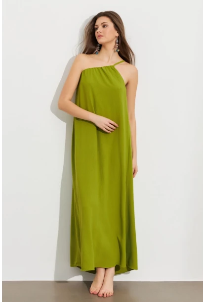 Kadın Yeşil Tek Omuz Maxi Elbise İRE1012