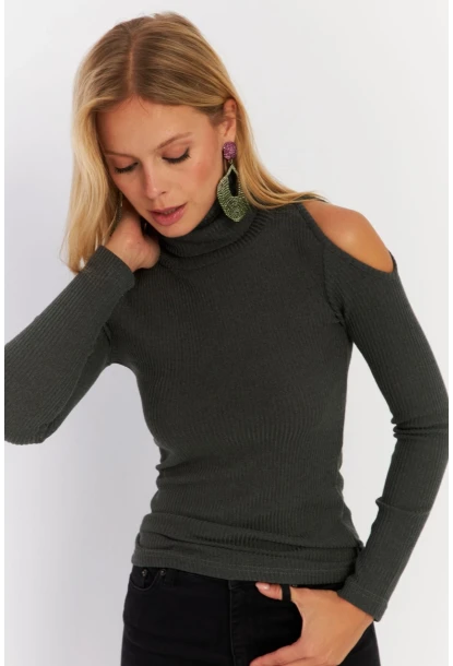 Kadın Yeşil Omuzları Açık Kaşkorse Bluz HOR04