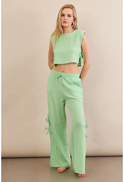 Kadın Yeşil Omuzları Vatkalı Alt Üst Takım KED002