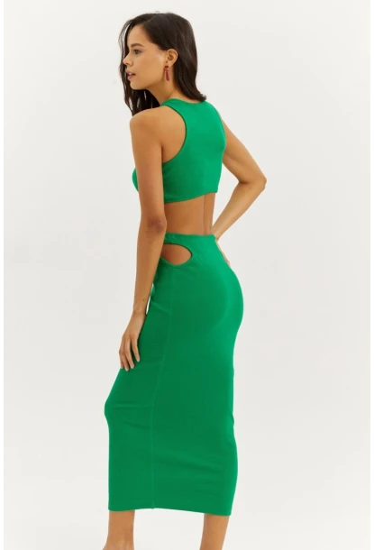 Kadın Yeşil Sırt Dekolteli Maxi Elbise B1818