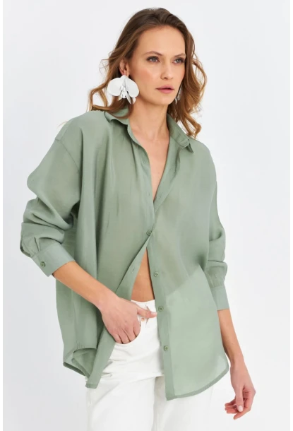 Kadın Yeşil Sırtı Açık Gömlek MOD2369