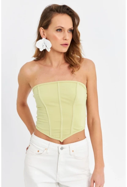 Kadın Yeşil Straplez Crop Bluz B6081