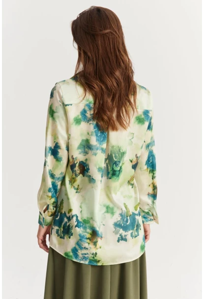 Kadın Yeşil Taş Düğmeli Desenli Gömlek MLVF9