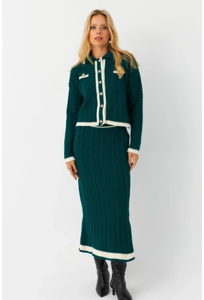 Kadın Zümrüt Yeşil İkili Alt Üst Triko Takım NUV34