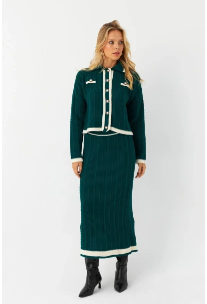 Kadın Zümrüt Yeşil İkili Alt Üst Triko Takım NUV34