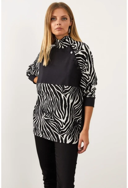 Siyah-Beyaz Bloklu Sweatshirt MEY1084