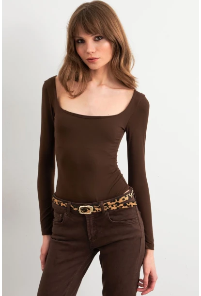 Kadın Acı-Kahve Kayık Yaka Basic Body CY352