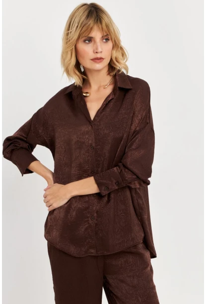 Kadın Acı-Kahve Saten Gömlek MCAR1127