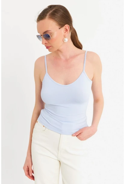 Kadın Açık Mavi Askılı Basic Atlet FLS06
