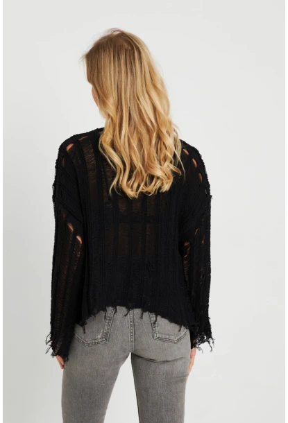 Kadın Ajurlu Triko Bluz Siyah YZ618