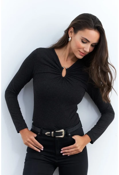 Kadın Antrasit Aksesuarlı Bluz EY2950