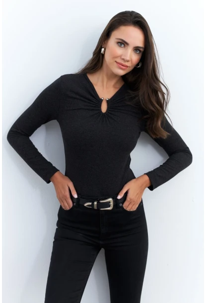 Kadın Antrasit Aksesuarlı Bluz EY2950