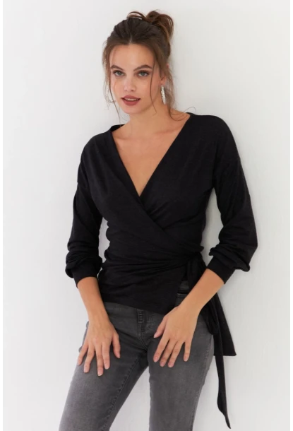 Kadın Antrasit Bağlamalı Kruvaze Bluz EY2933
