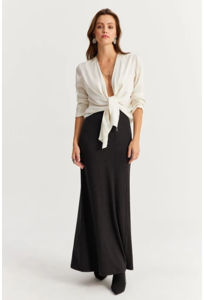Kadın Antrasit Beli Lastikli Evoze Maxi Etek EY2923