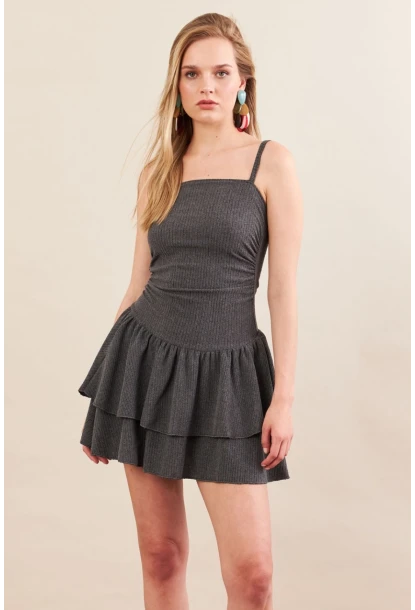 Kadın Antrasit Fırfırlı Mini Elbise MOD7593