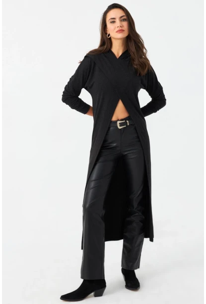 Kadın Antrasit Kapüşonlu Kruvaze Tunik Elbise TF39