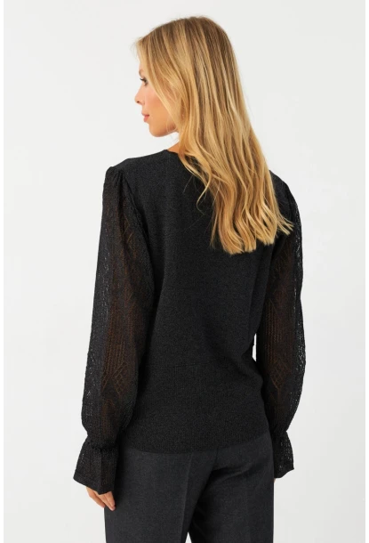 Kadın Antrasit Kol Detaylı Metalik Bluz AYD391