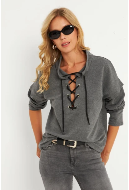 Kadın Antrasit Kuşgözlü Sweatshirt TF04