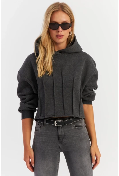 Kadın Antrasit Nervüllü Üç İplik Sweatshirt TF13