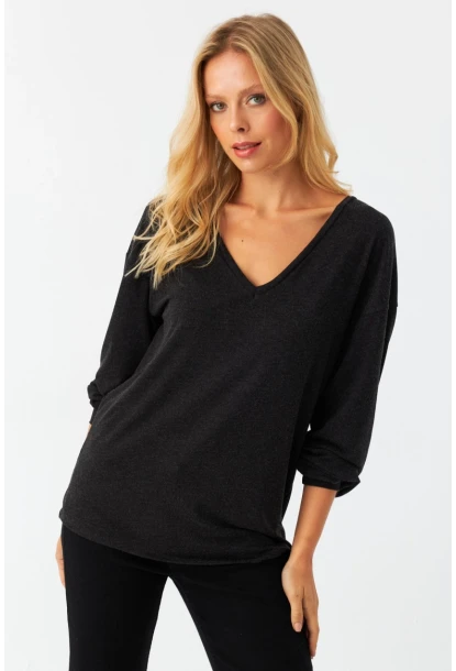Kadın Antrasit Ön Arka V Salaş Bluz EY3003