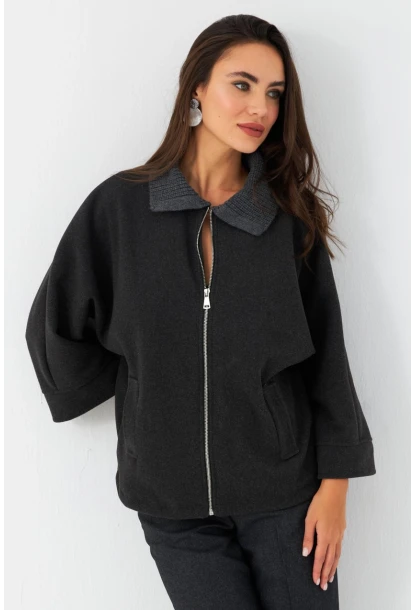 Kadın Antrasit Örme Yaka Kaşe Ceket CAR1080