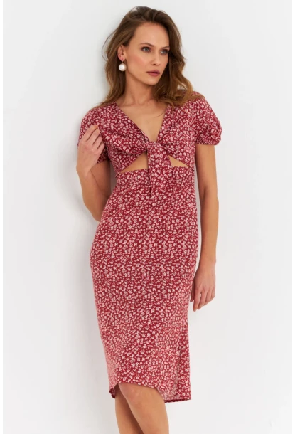 Kadın Badem Düğümlü Pencereli Midi Elbise Q1002