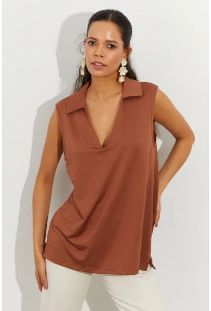 Kadın Badem Polo Yaka Bluz LPP1219