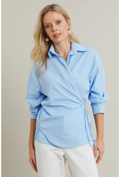Kadın Bebe Mavi Bağlama Detaylı Gömlek ZER418