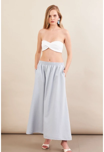 Kadın Bebe Mavi Keten Cepli Midi Etek RSP4440