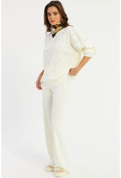 Kadın Bej Taşlı Alt Üst Takım MYİL10