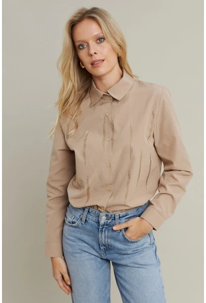 Kadın Bej Taşlı Gömlek MZER412