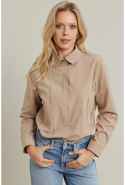 Kadın Bej Taşlı Gömlek MZER412