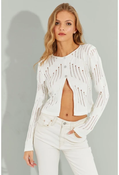 Kadın Beyaz Ajurlu Kısa Hırka SF2511