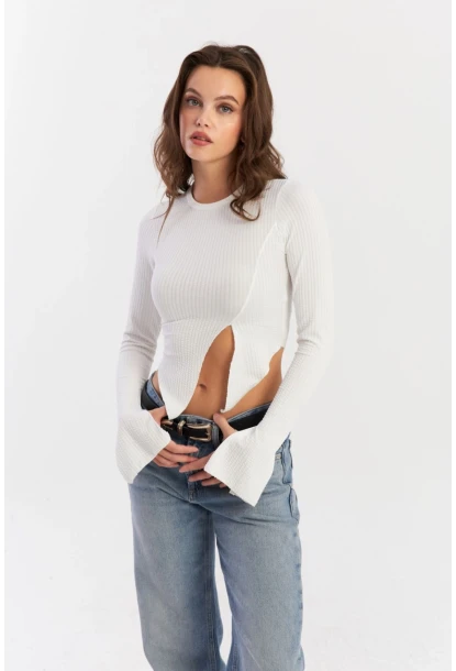 Kadın Beyaz Asimetrik Bluz CG384